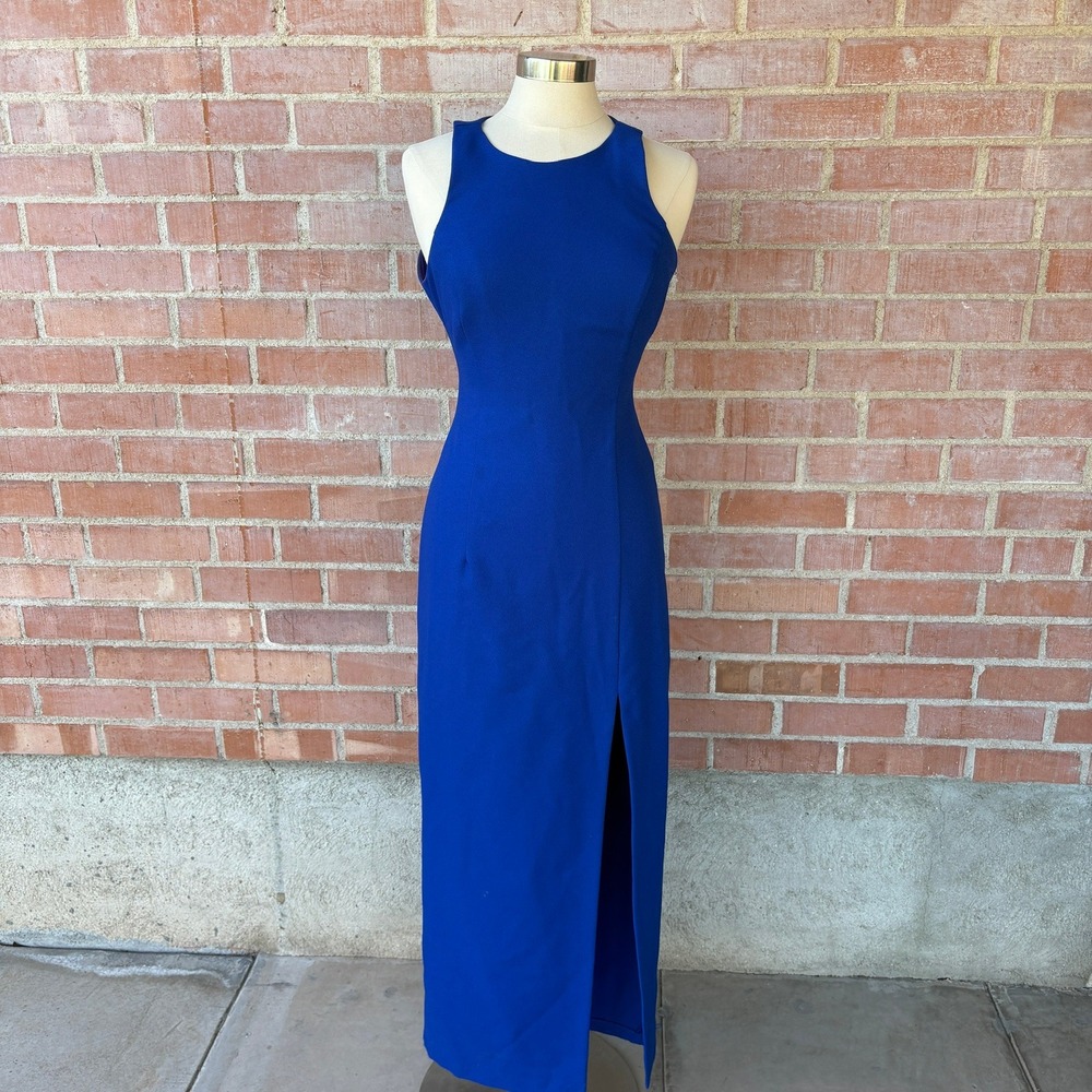 Roberta Royal‎ Blue Open Back Rhinestone Button Slit Maxi Prom Dress 7/8 74180